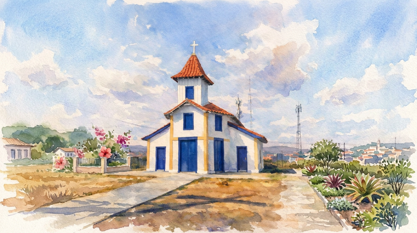 Aquarela da Capela Senhor do Bonfim, em Montes Claros